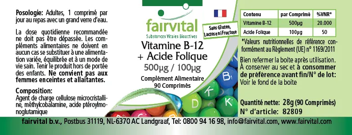 Vitamina B-12 + Folsäure 500µg / 100µg - 90 compresse