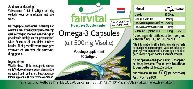 Capsules d'oméga-3 à partir de 500mg d'huile de poisson - 90 softgels