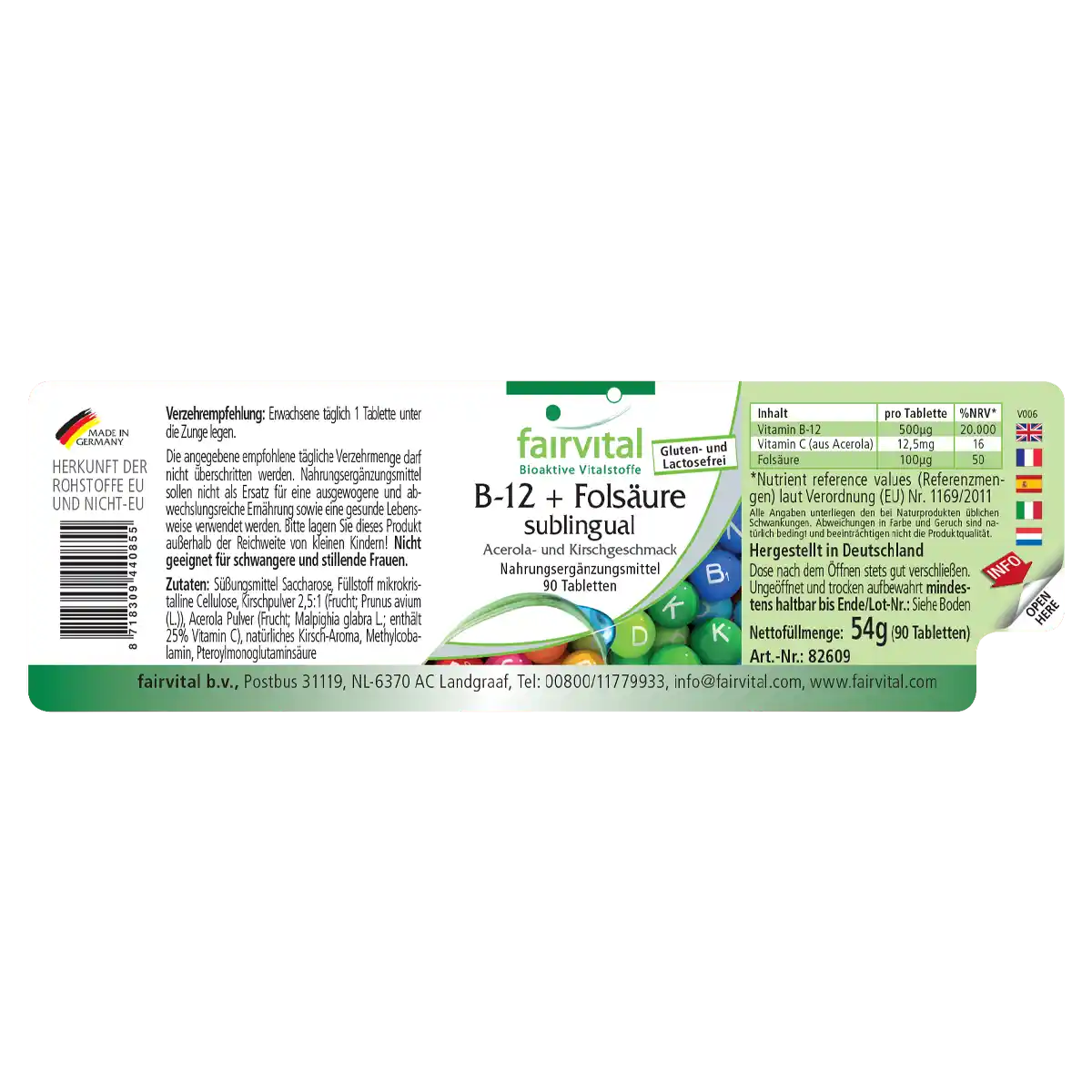 B-12 and folic acid sublingual with acerola-cherry taste – 90 tablets