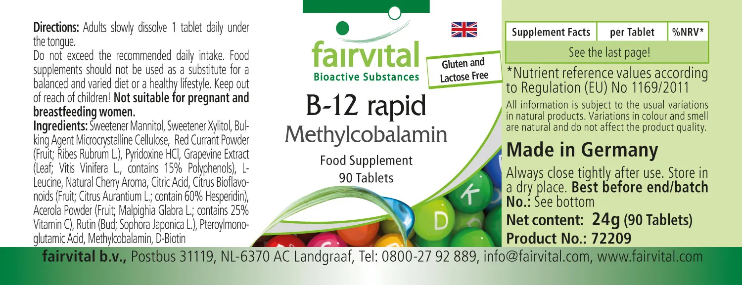 B-12 rapid Methylcobalamin – 90 sublingual tablets