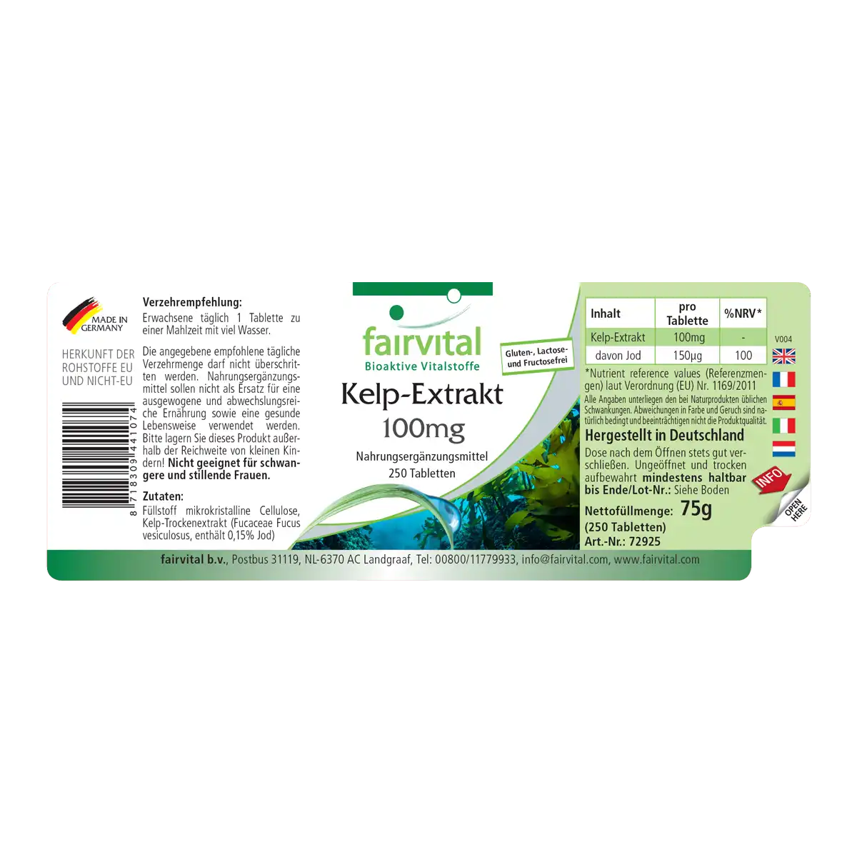 Extracto de Alga Kelp 100mg - 250 comprimidos