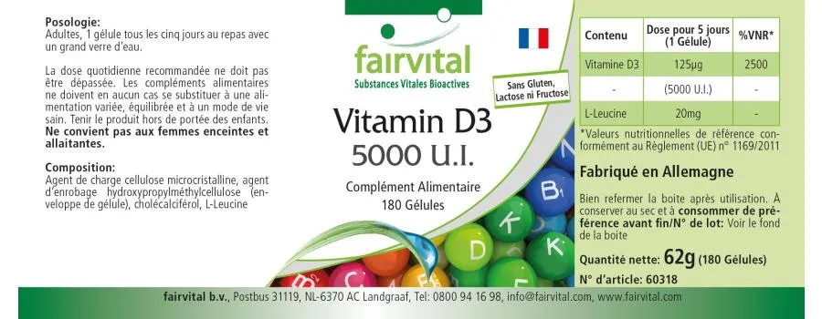 Vitamine D3 5000 U.I. - 180 gélules