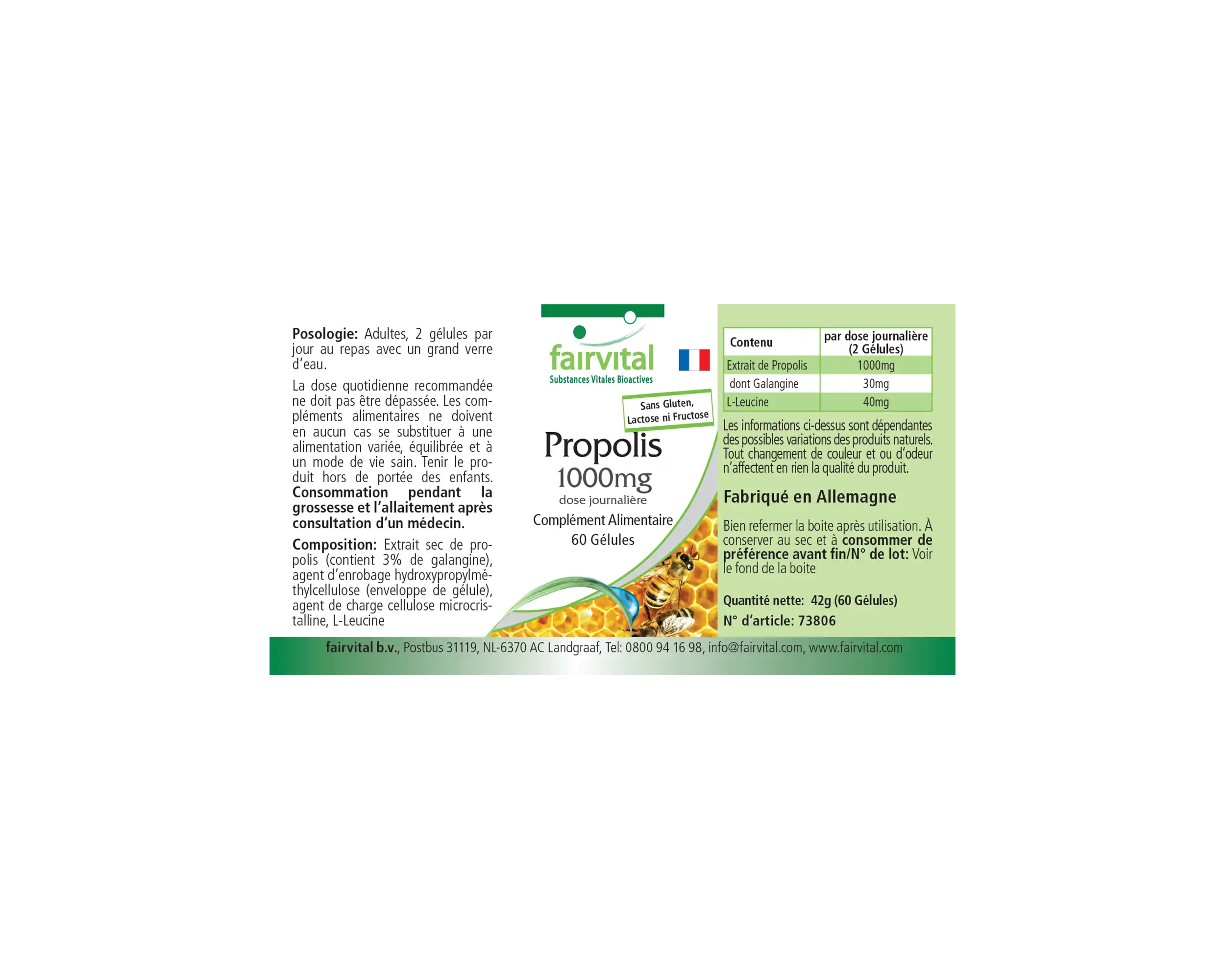 Propoli 1000mg Dose Giornaliera – 60 Capsule – Estratto Naturale di Resina d'Ape – Con 3% di Galangina | Fairvital