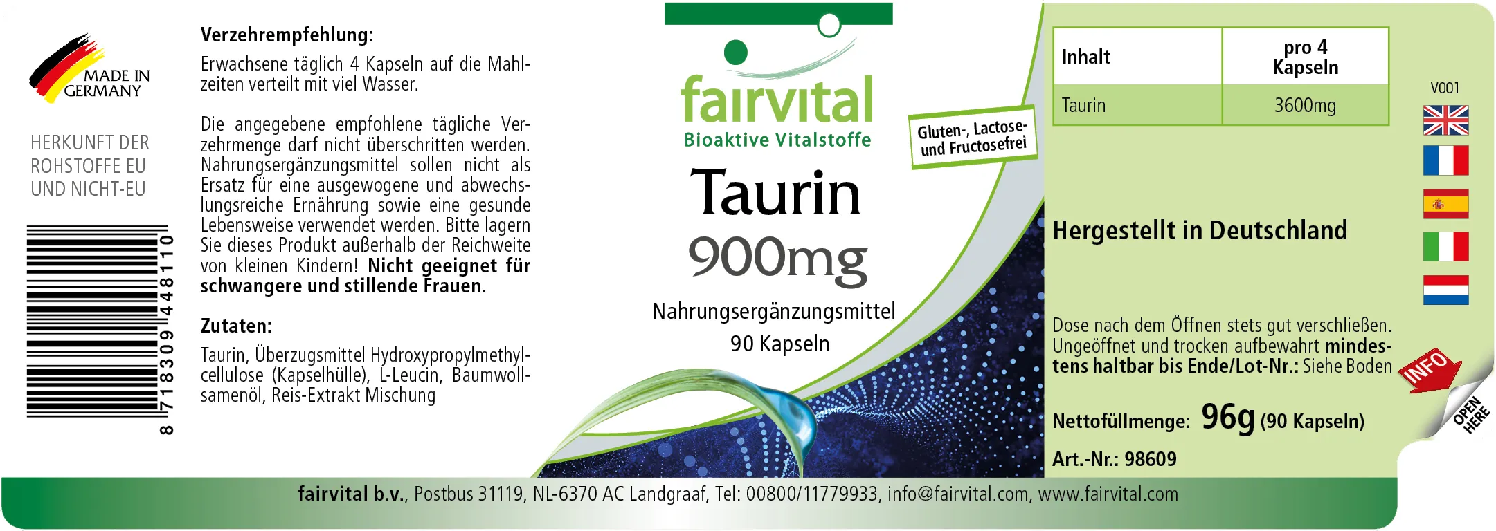 Taurine 900mg - 90 capsules Taurine 900mg - 90 capsules
