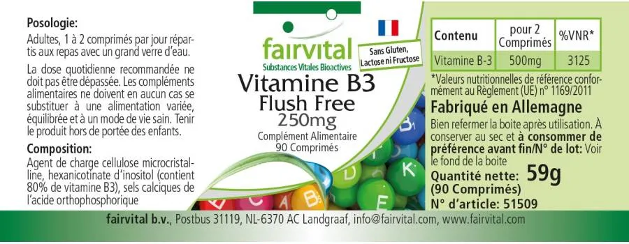 Vitamin B3 Flush Free 250mg - 90 Tablets