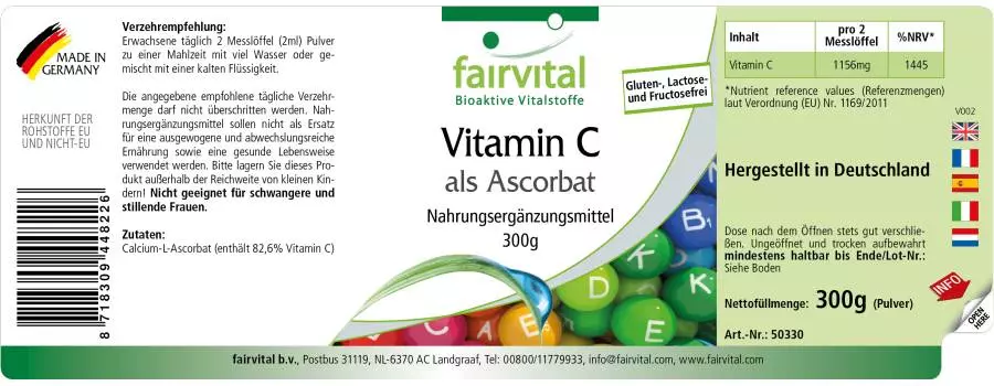 Vitamine C poeder als ascorbaat