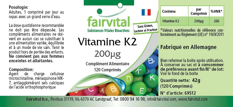Vitamin K2 200µg - 120 vegan tablets
