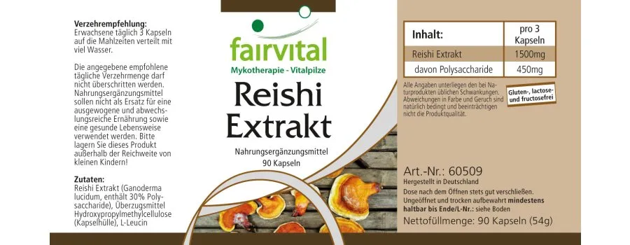 Reishi Extrakt - 90 Kapseln - Ganoderma lucidum - 30% Polysaccharide - Vegan | Fairvital Reishi Extrakt - 90 Kapseln - Ganoderma lucidum - 30% Polysaccharide - Vegan | Fairvital