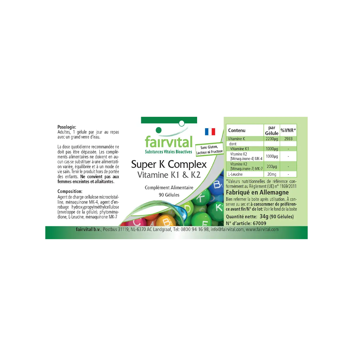 Complexe Super K Vitamine K1 & K2 - 90 gélules