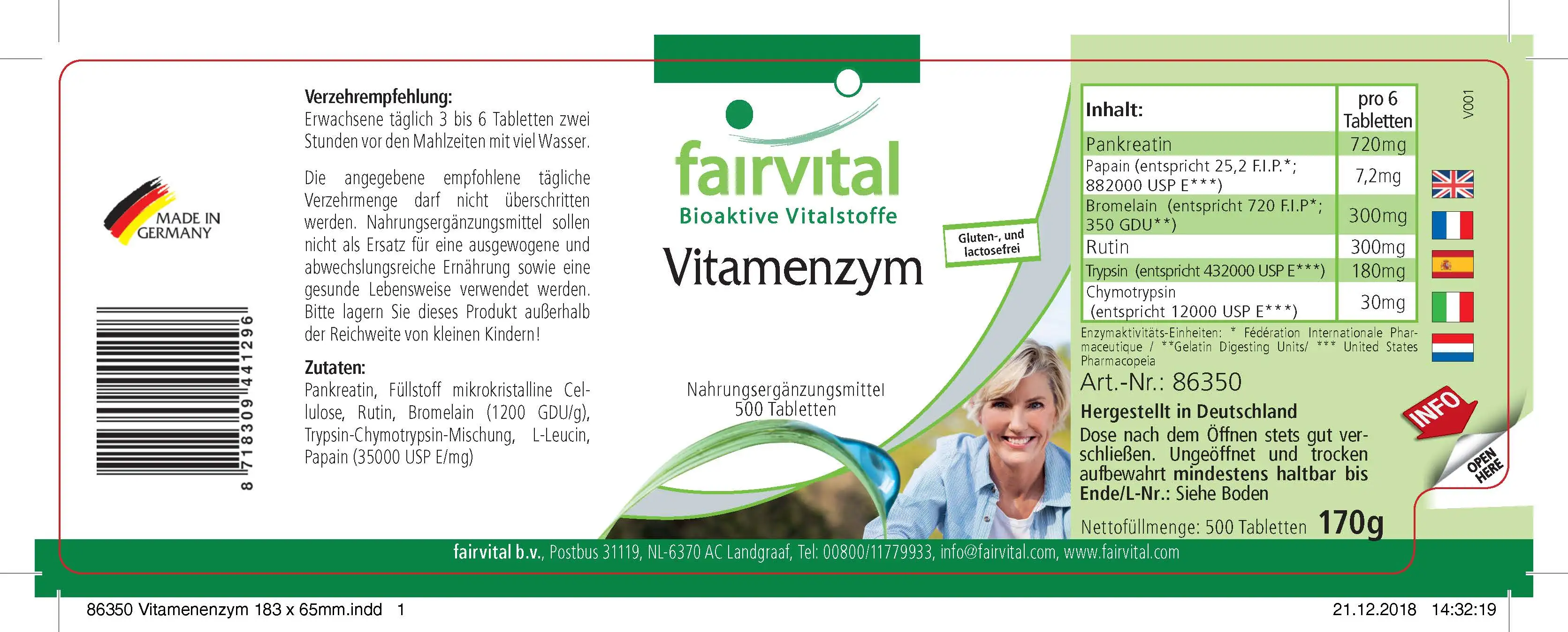 Vitamenzym - 500 Tabletten - mit Pankreatin, Papain, Bromelain, Rutin, Trypsin uvm. | Fairvital Vitamenzym - 500 Tabletten - mit Pankreatin, Papain, Bromelain, Rutin, Trypsin uvm. | Fairvital