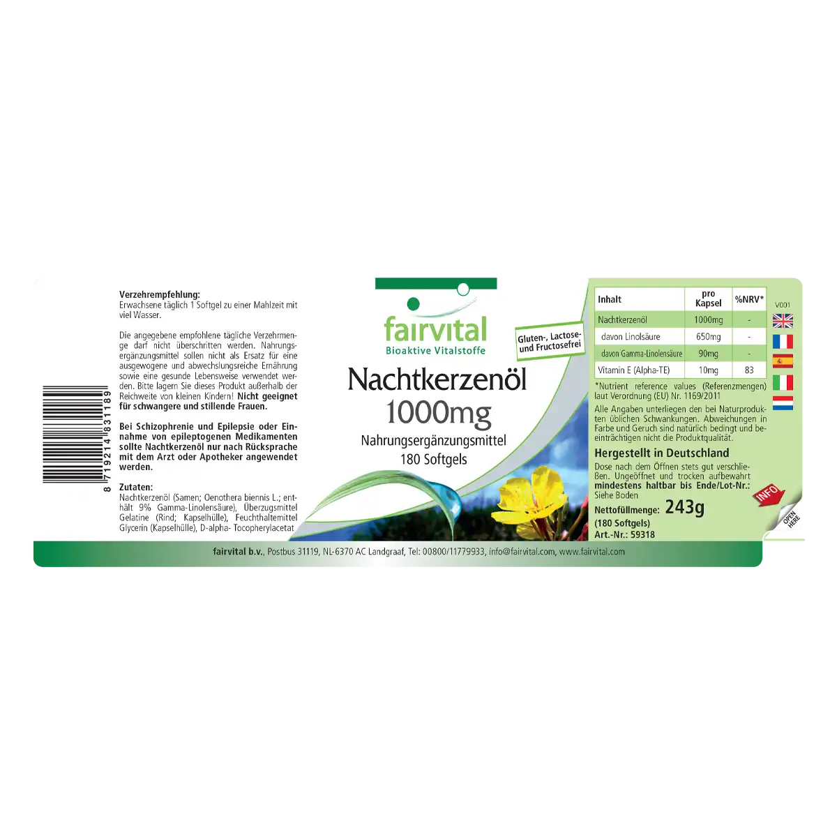 Huile d'Onagre 1000mg Huile d'Onagre 1000mg