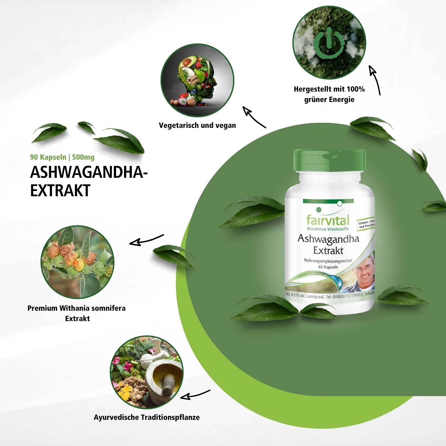 Ashwagandha Extrakt - 60 Kapseln  - Hochdosiert und Vegan | Fairvital