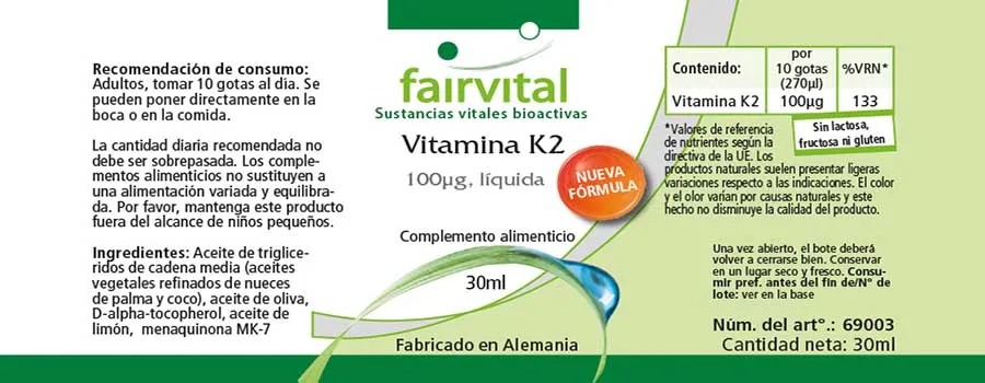 Vitamine K2 sous forme liquide 100µg par 10 gouttes - 30ml