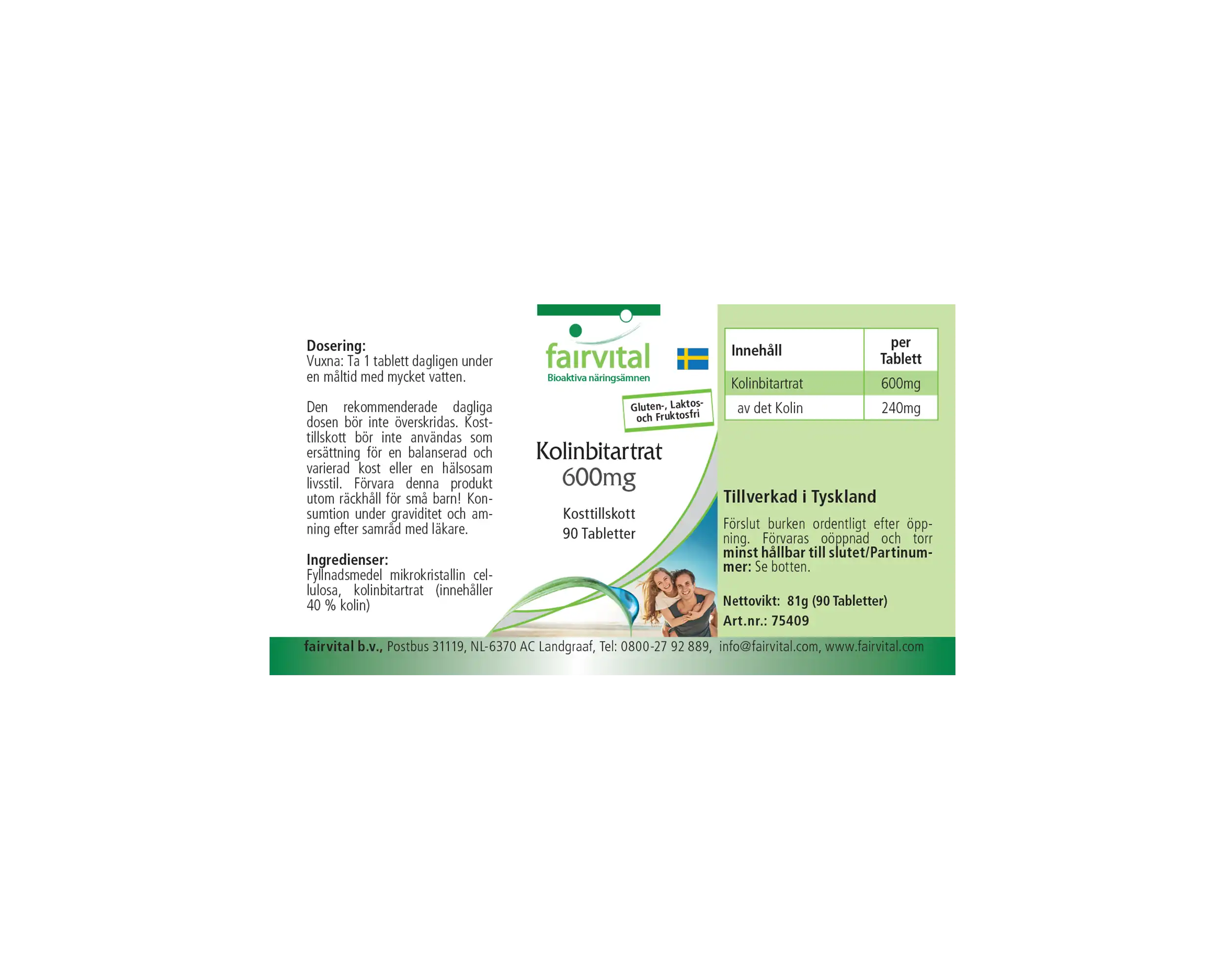 Choline Bitartrate 600mg- 90 Comprimés