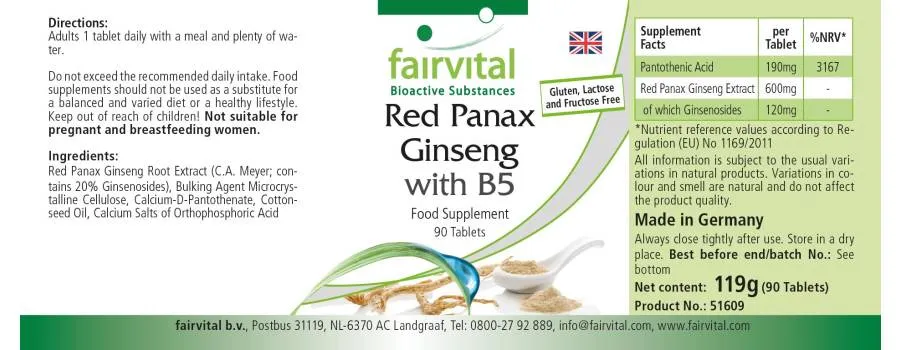 Panax Ginseng Rouge avec B5 - 90 comprimés