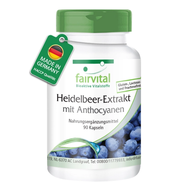 Heidelbeer-Extrakt mit Anthocyanen - 90 Kapseln - 25% Anthocyane - Hochdosiert und Vegan | Fairvital