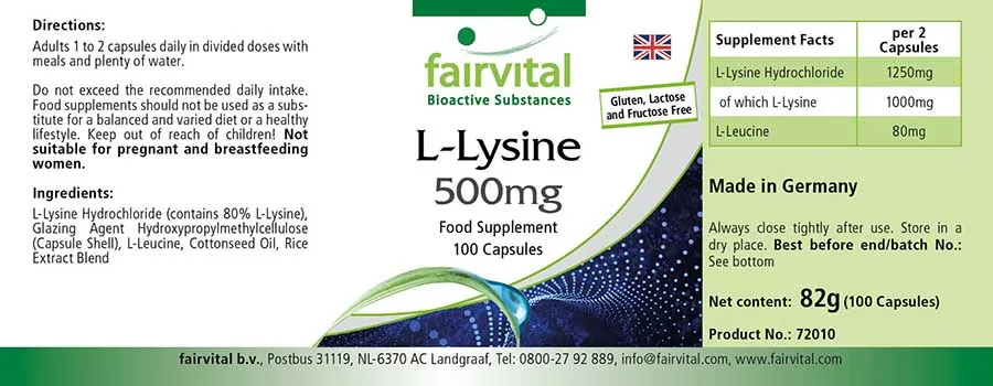 L-lysine 500mg - 100 capsules