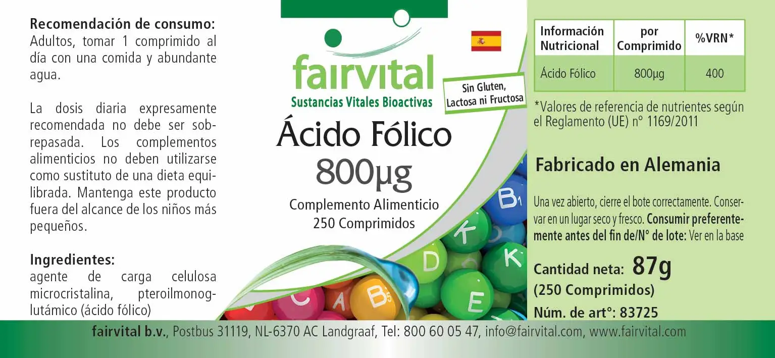 Foliumzuur 800µg - 250 tabletten