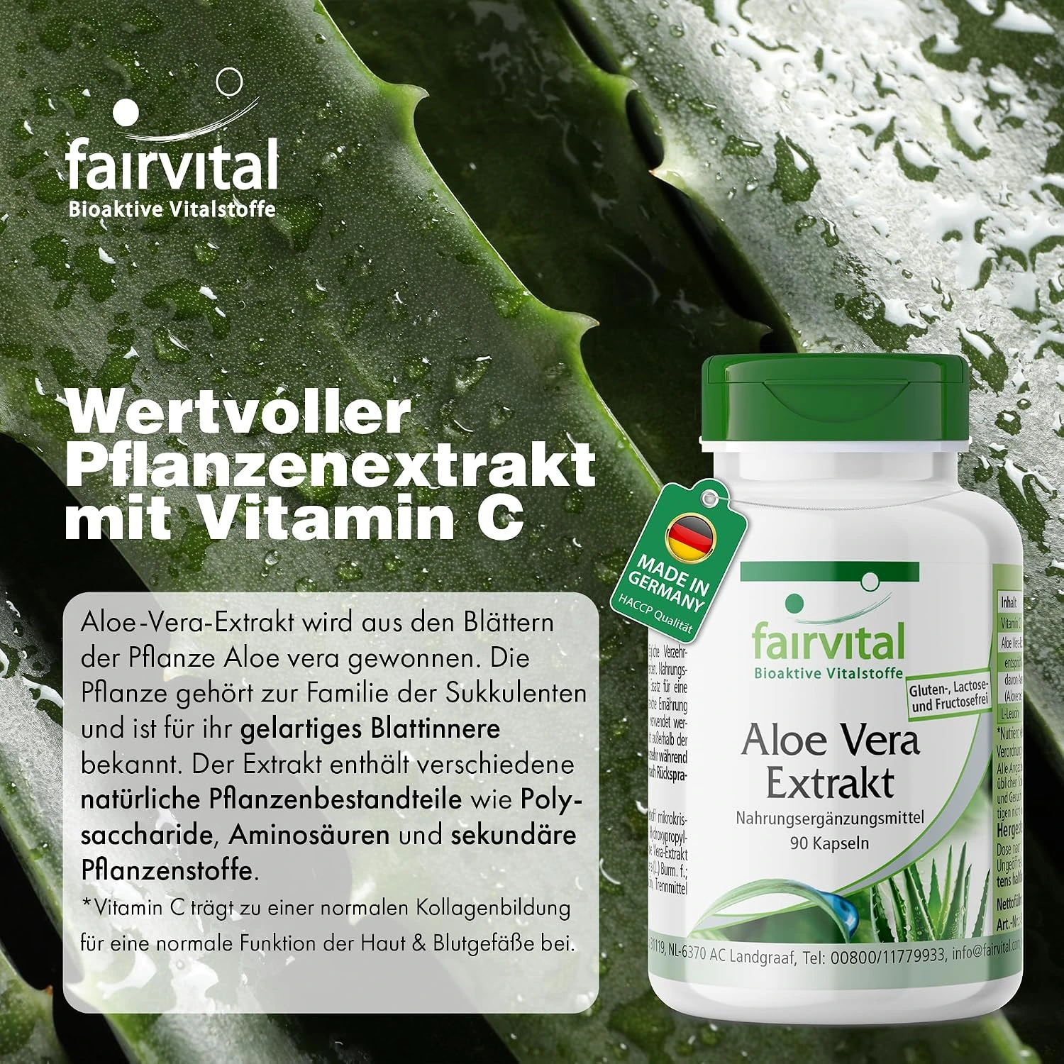 Aloe Vera Extrakt - 90 Kapseln - mit Vitamin C - Schluckfreundlich Hochdosiert und Vegan | Fairvital