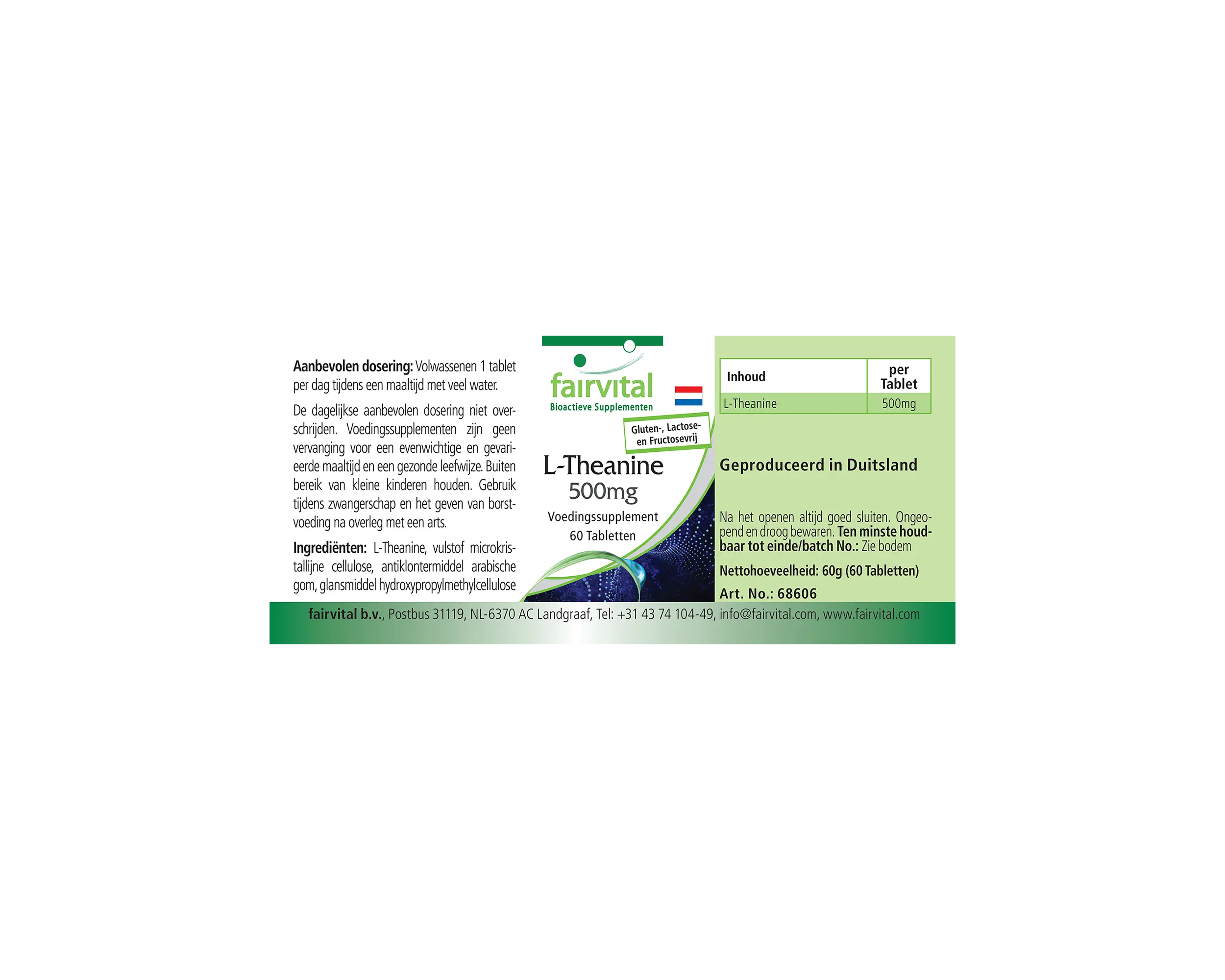 L-Théanine 500mg - 60 comprimés - Acide aminé - Faciles à avaler - Hautement dosée et végane | Fairvital