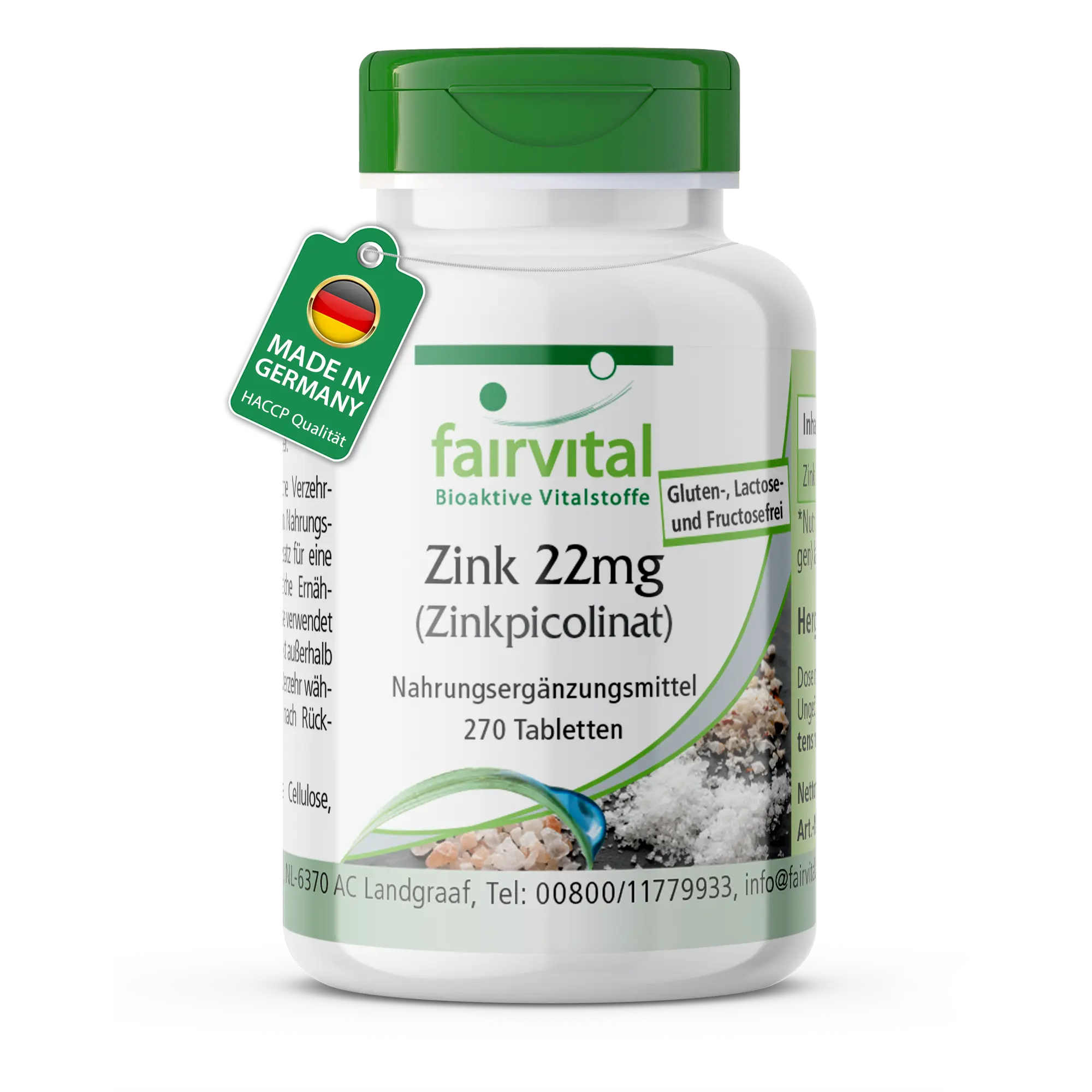 Zink 22mg (Zinkpicolinat) - 270 Tabletten - über 100% Bedarfsabdeckung - für Haut, Sehkraft, Knochen uvm. - vegan | Fairvital