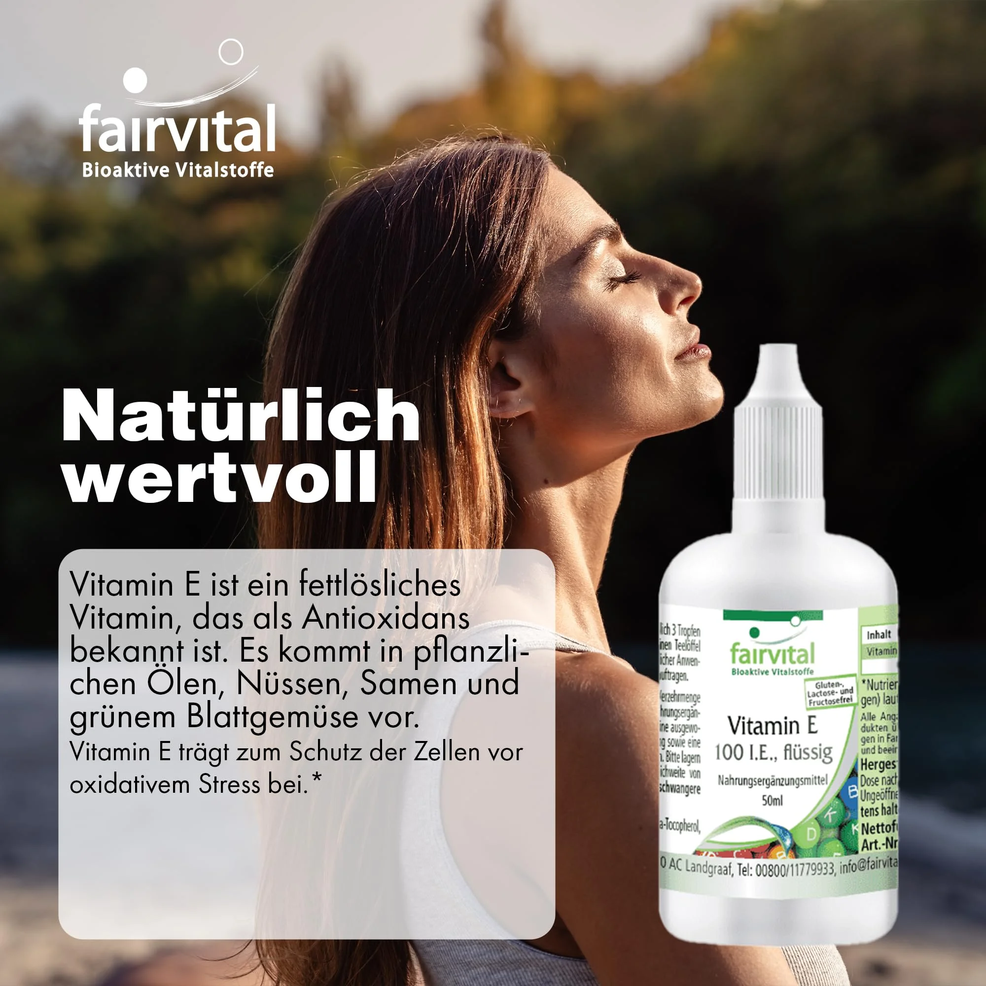Vitamin E-Öl  100 I.E. - 50ml - für Zellschutz - abgedeckter Bedarf - Vegan | Fairvital