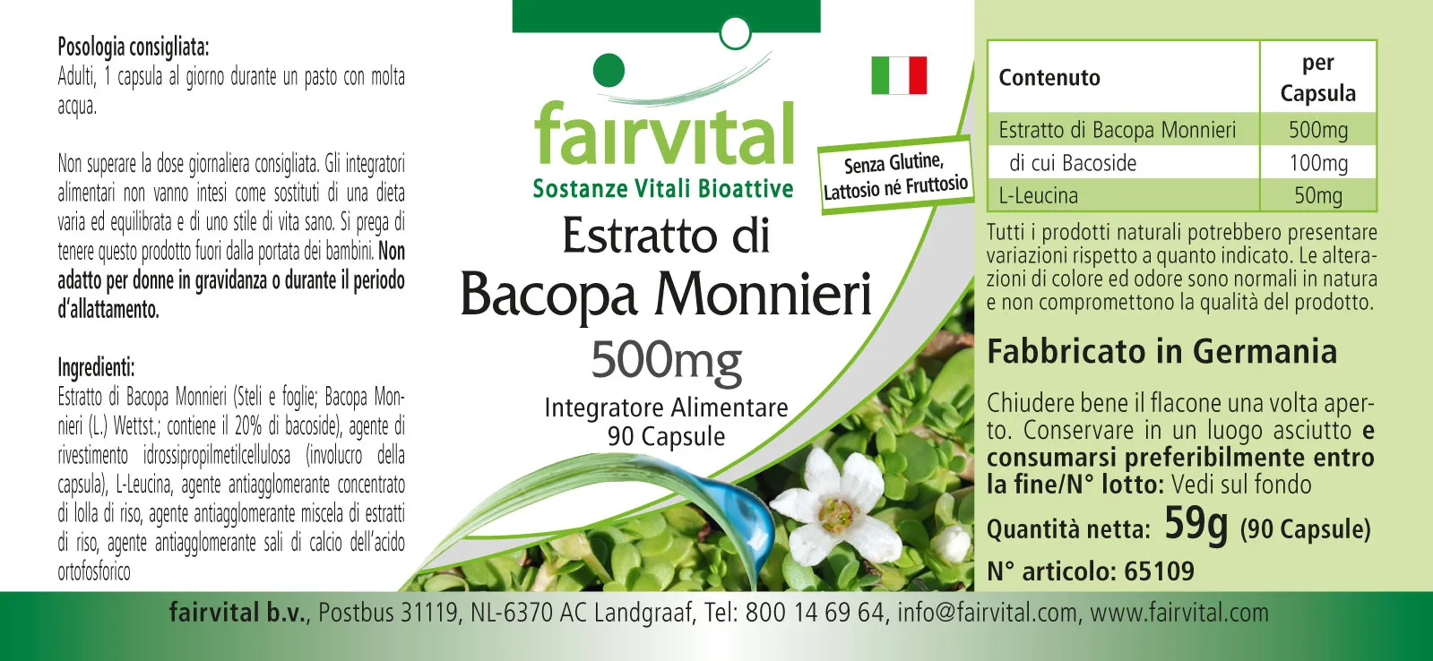 Bacopa monnieri extract 500mg – 90 capsules
