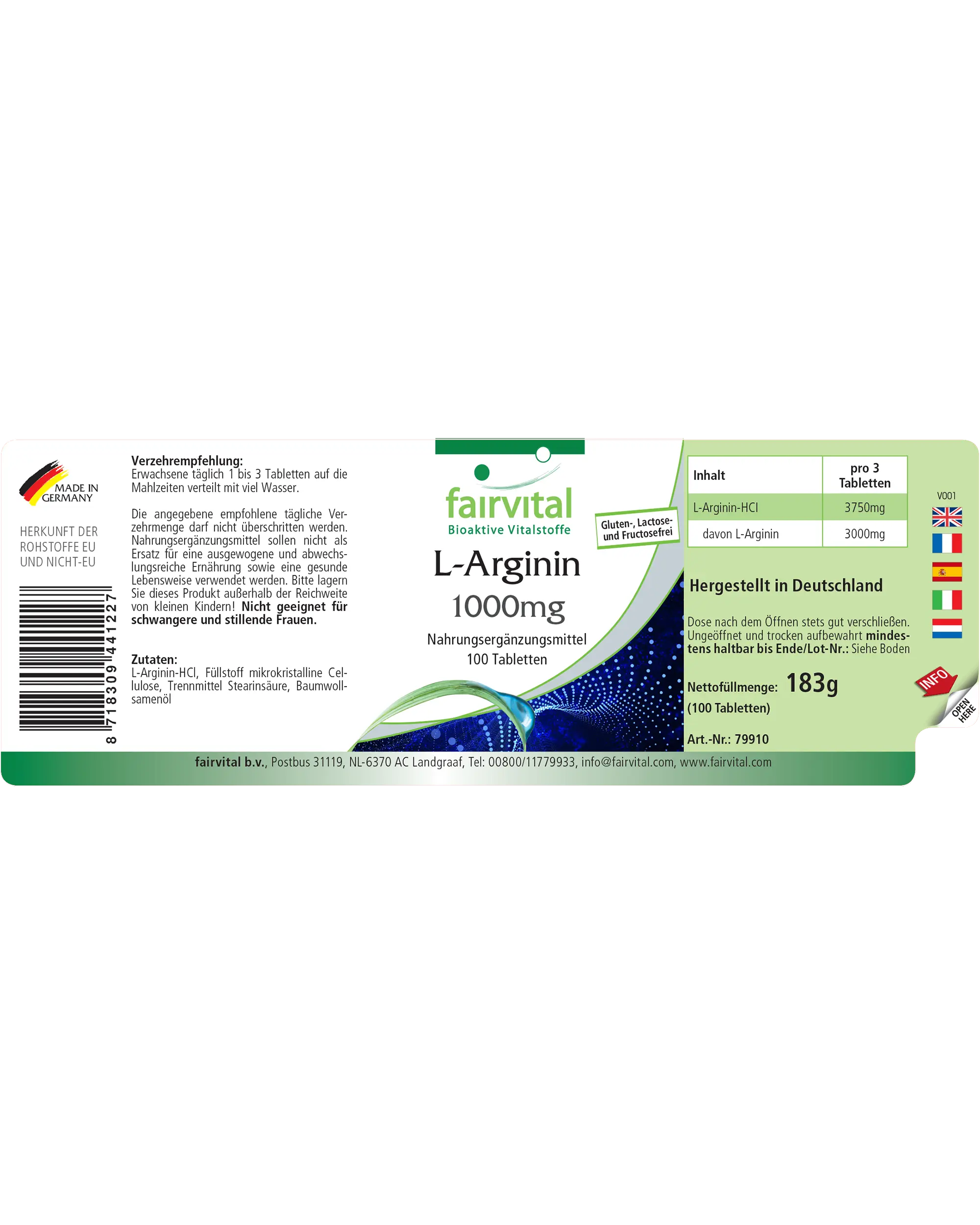 L-Arginin 1000mg - 100 Tabletten - Hochdosiert und Vegan | Fairvital