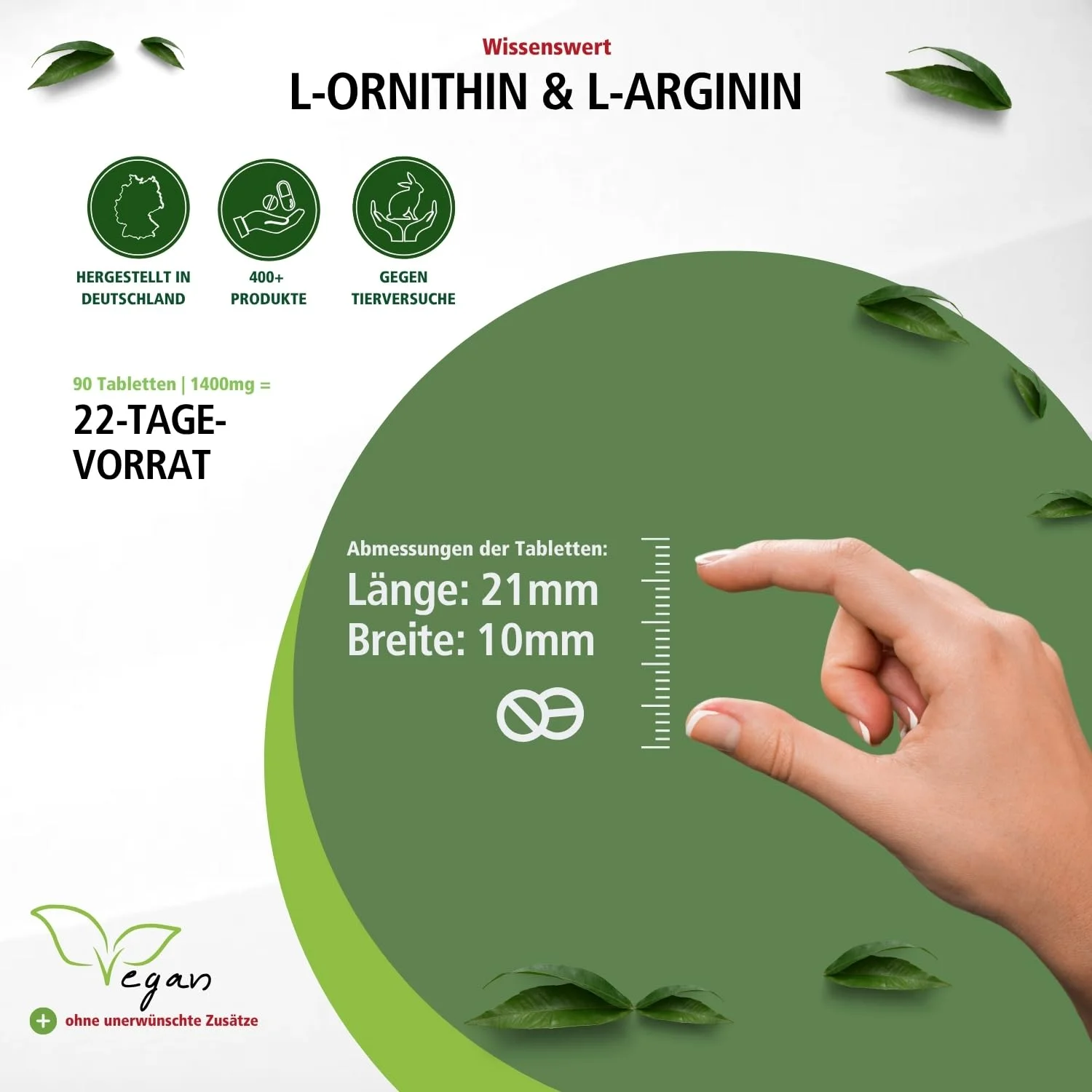 L-Ornithin & L-Arginin 1400mg pro Tagesdosis - 90 Tabletten  - Aminosäure - Hochdosiert und Vegan | Fairvital