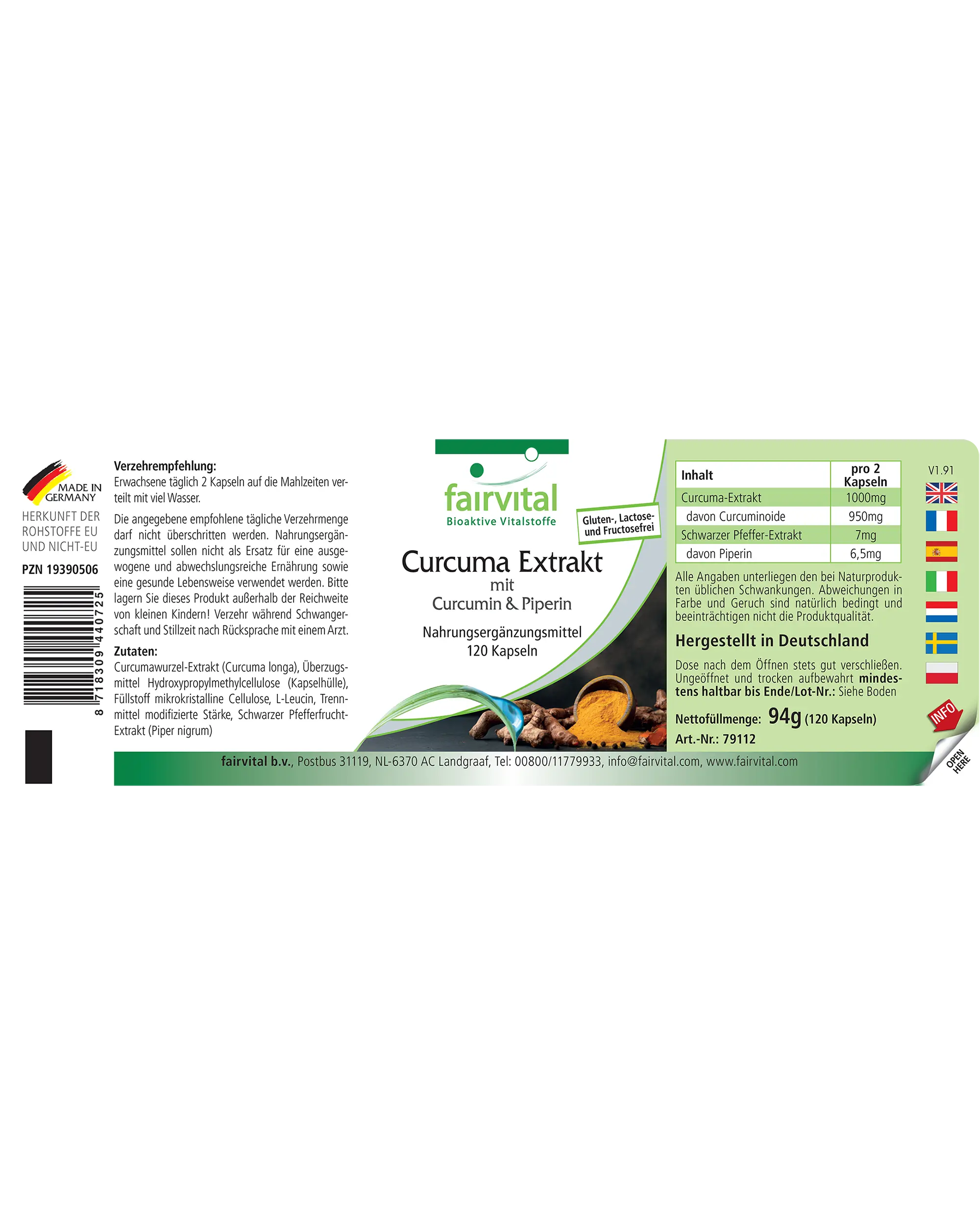 Curcuma Extrakt mit Curcumin & Piperin - 120 Kapseln - vegan | Fairvital