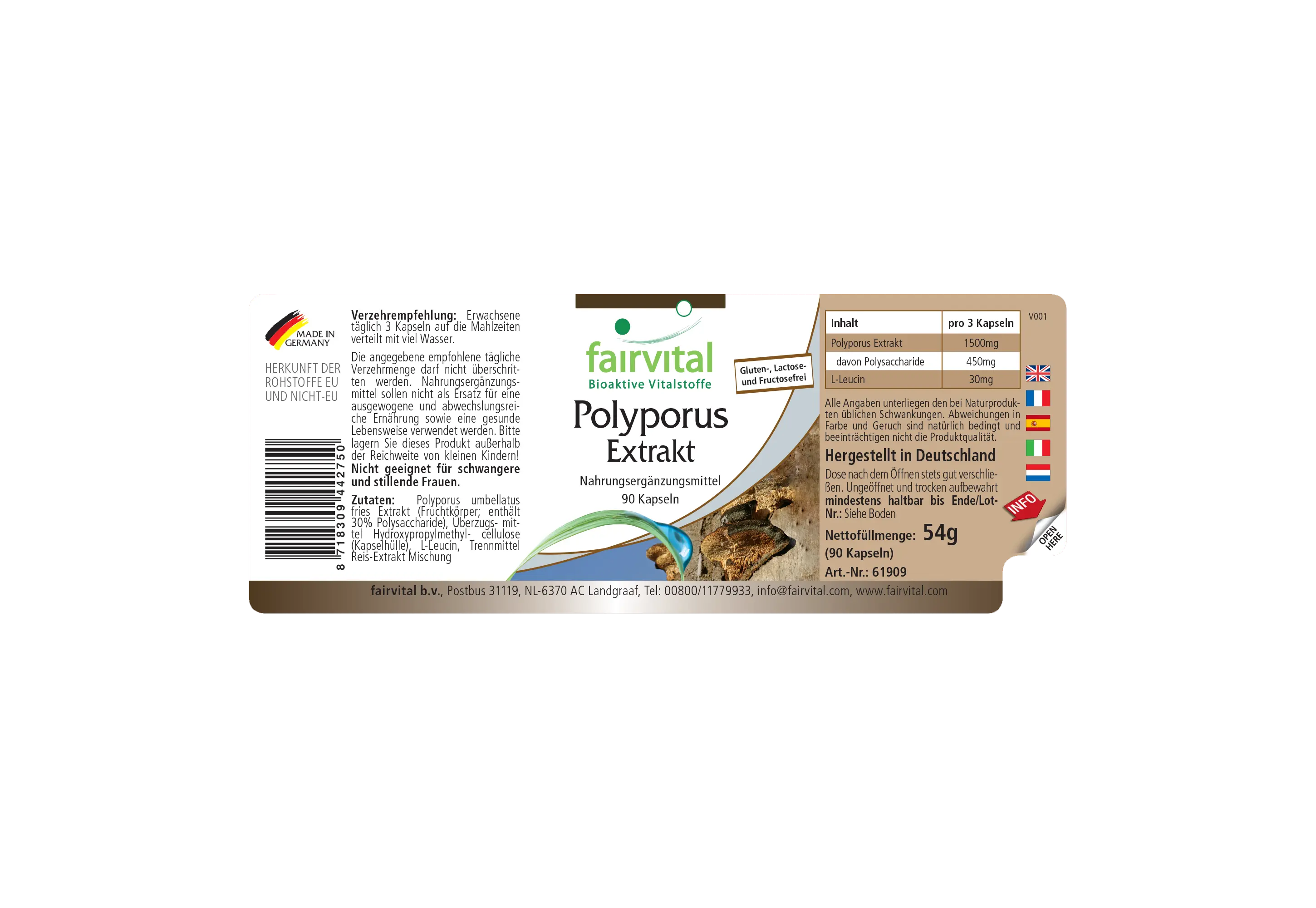 Polyporus Extrakt 500mg - 90 Kapseln - Schluckfreundlich - Polyporus umbellatus - Vegan | Fairvital