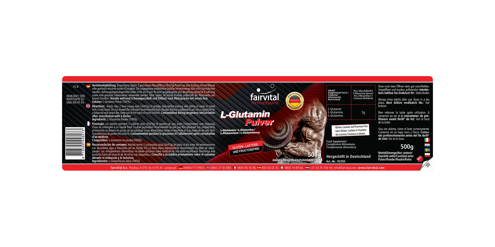 L-Glutamin Pulver 500g-Aminosäure ohne Zusatzstoffe | Fairvital L-Glutamin Pulver 500g-Aminosäure ohne Zusatzstoffe | Fairvital