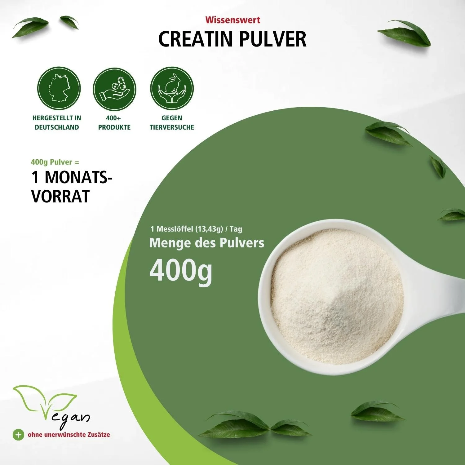 Creatin - 400g Pulver - hochdosiert und vegan | Fairvital