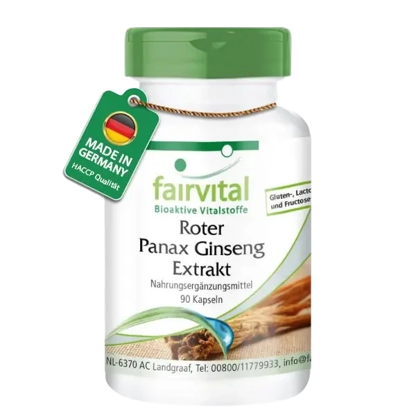 Roter Panax Ginseng Extrakt 400mg- 90 Kapseln-koreanischer Ginseng Extrakt- HOCHDOSIERT - VEGAN | Fairvital Roter Panax Ginseng Extrakt 400mg- 90 Kapseln-koreanischer Ginseng Extrakt- HOCHDOSIERT - VEGAN | Fairvital