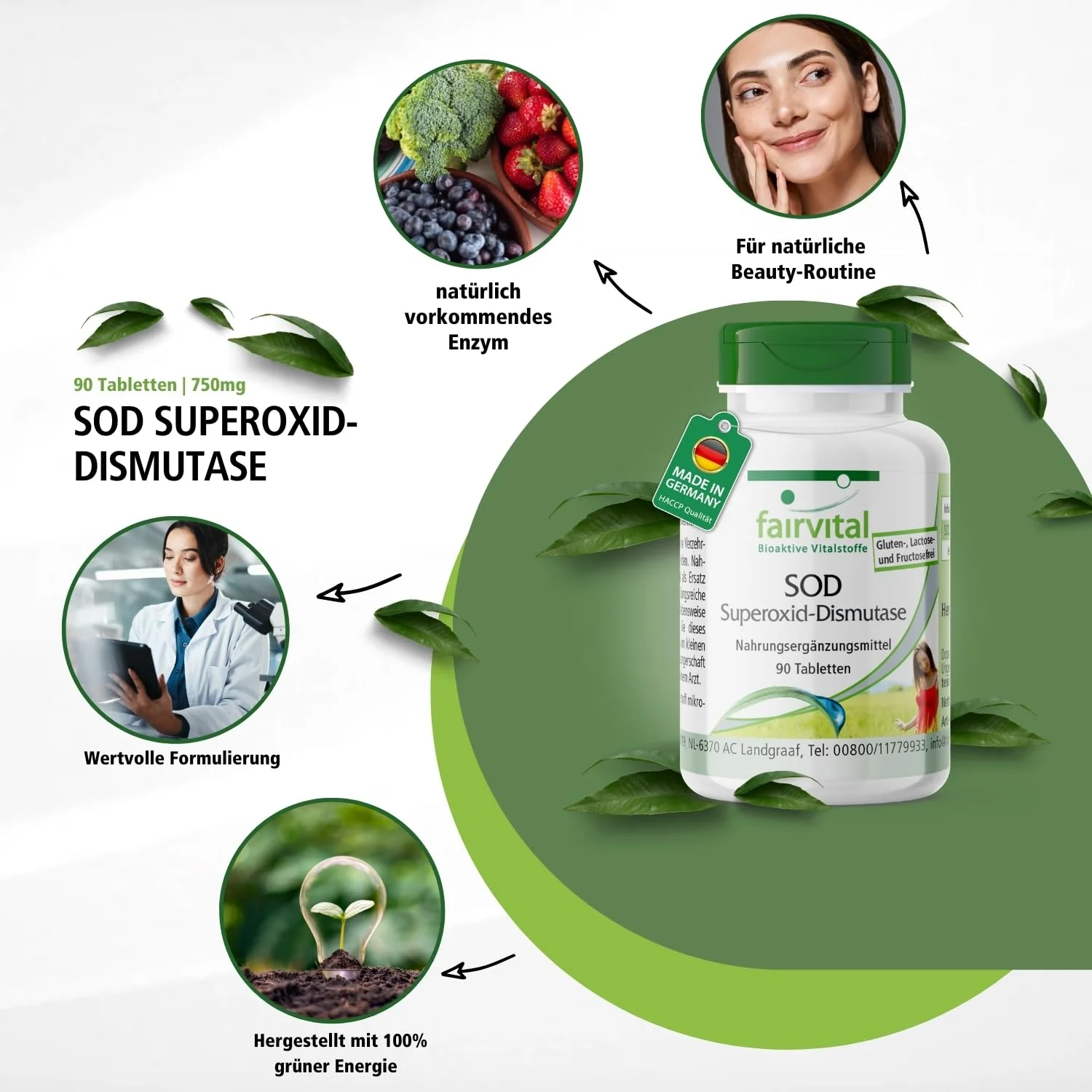 SOD Superoxid-Dismutase - 90 Tabletten - Schluckfreundlich - 6.000 F.I.P. pro Tagesdosis - Hochdosiert und Vegan | Fairvital