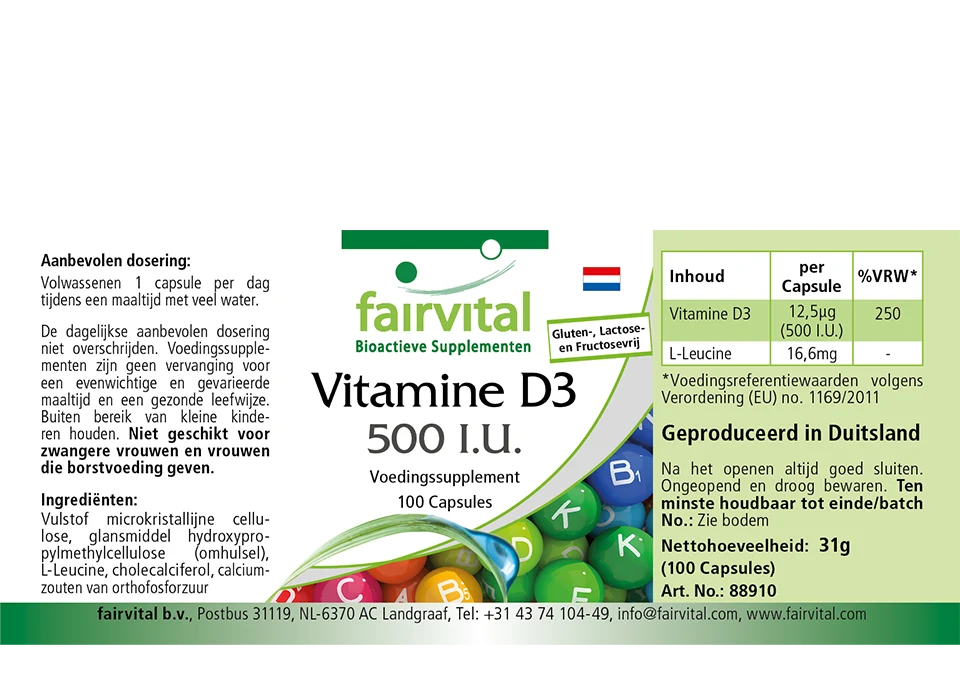 Vitamine D3 500 I.U. - 100 capsules