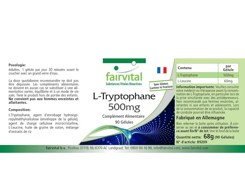 L-tryptofaan 500mg - 90 capsules