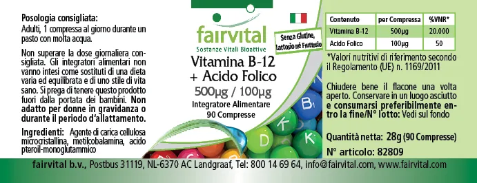 Vitamine B-12 + Folsäure 500µg / 100µg - 90 tabletten