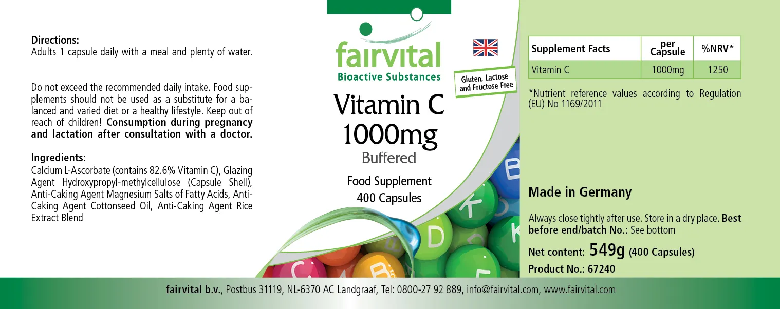 Vitamine C 1000mg en forme tamponnée – 400 gélules