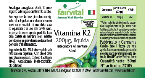 Vitamine K2 liquide 200µg par 10 gouttes - 50ml