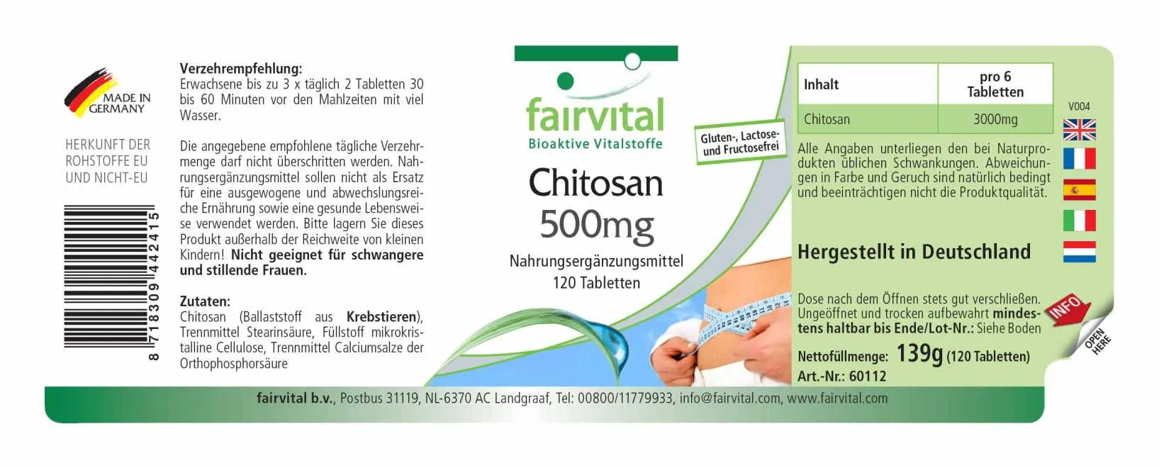 Chitosan 500mg - 120 Tabletten - 3000mg pro Tagesdosis - natürlicher Ballaststoff - Hochdosiert | Fairvital Chitosan 500mg - 120 Tabletten - 3000mg pro Tagesdosis - natürlicher Ballaststoff - Hochdosiert | Fairvital
