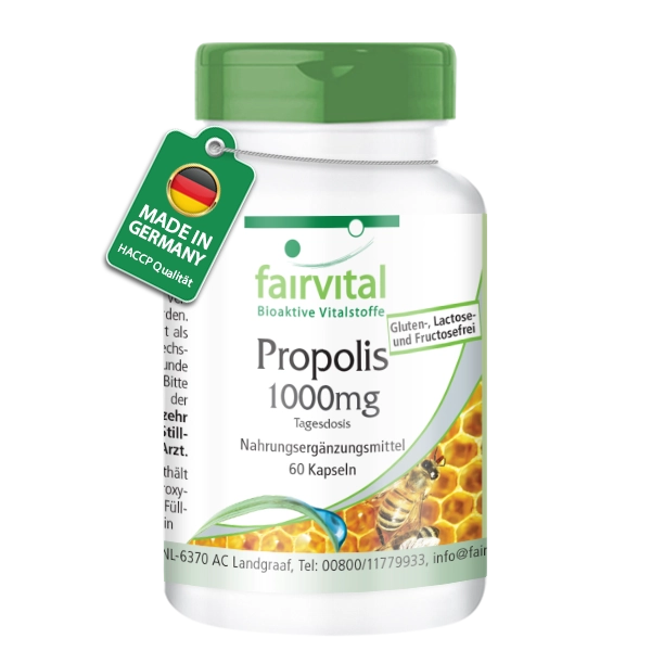 Propoli 1000mg Dose Giornaliera – 60 Capsule – Estratto Naturale di Resina d'Ape – Con 3% di Galangina | Fairvital