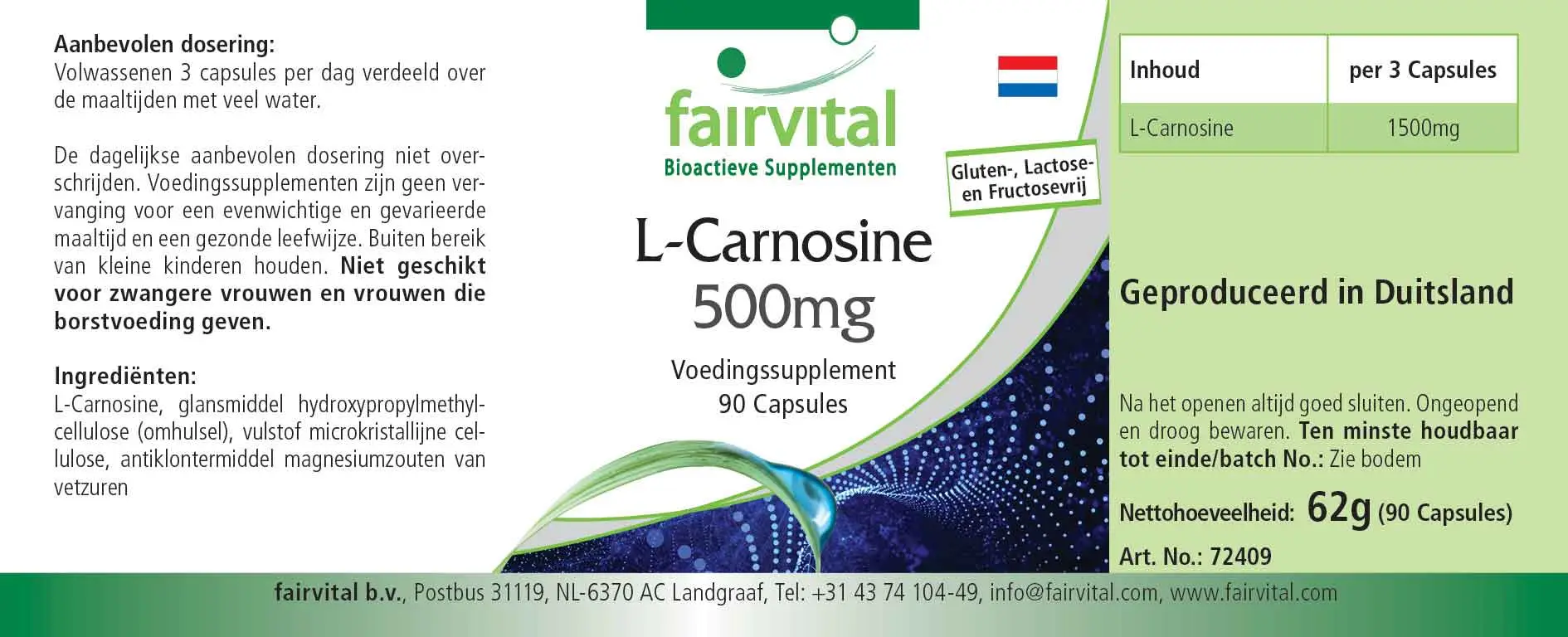 L-Carnosina 500mg - 90 Cápsulas