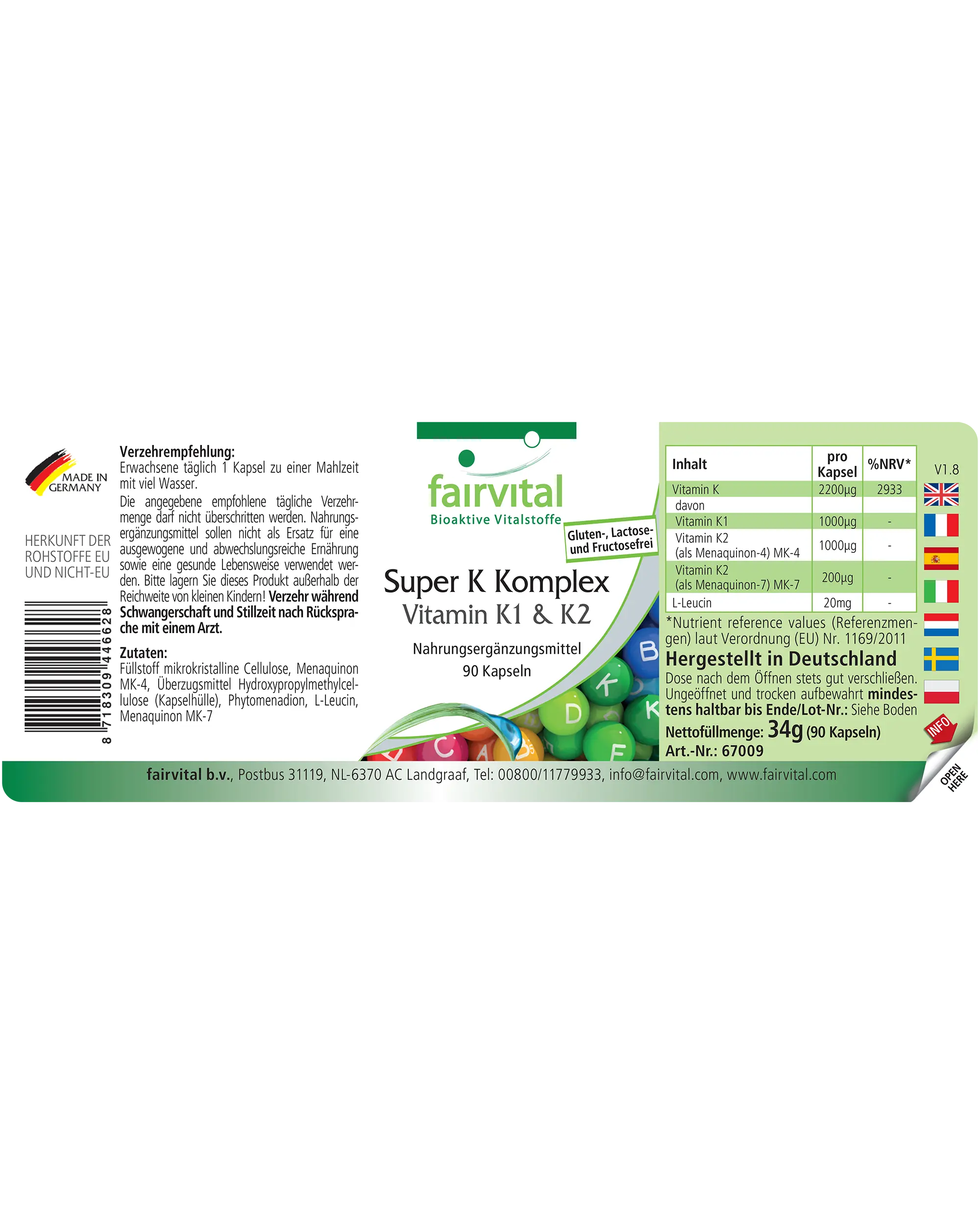 Super K Komplex Vitamin K1 und K2 - 90 Kapseln - für Knochen und Blutgerinnung - abgedeckter Bedarf - Vegan | Fairvital