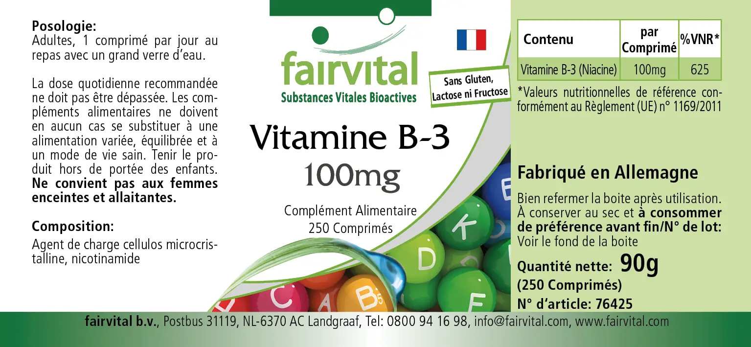 Vitamine B-3 avec Niacine - 250 comprimés Vitamine B-3 avec Niacine - 250 comprimés