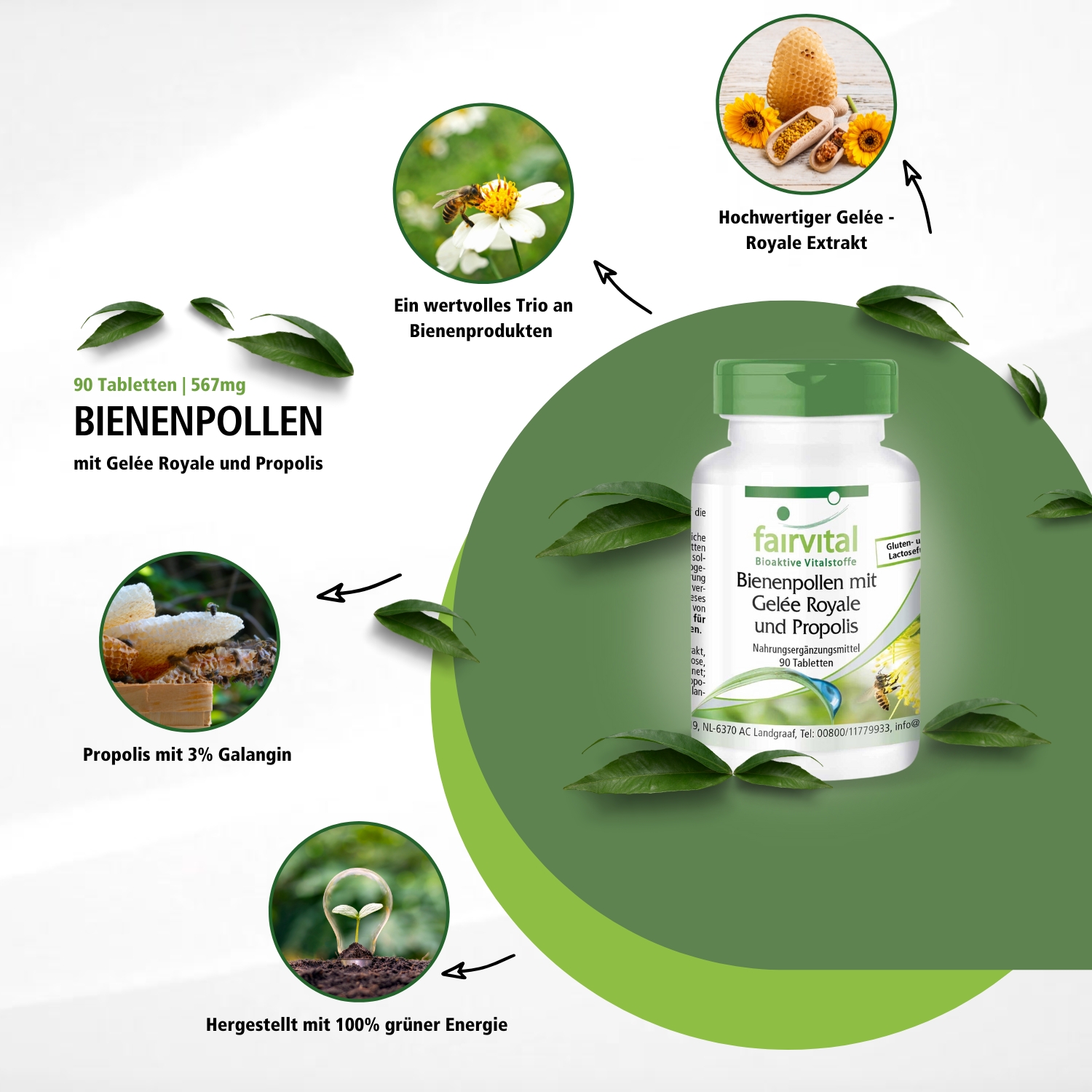 Bienenpollen mit Gelee Royale und Propolis - 90 Tabletten | Fairvital