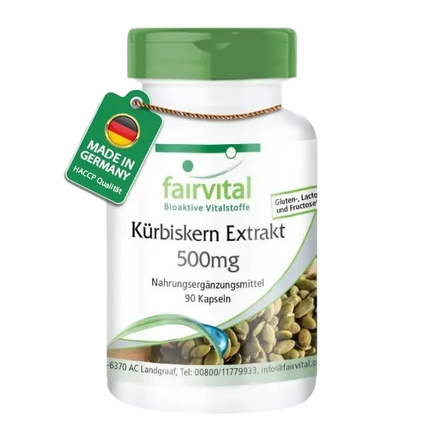 Kürbiskern Extrakt 500mg - 90 Kapseln - mit Selen und Vitamin E - für Zellschutz, Schilddrüse uvm. - Vegan | Fairvital Kürbiskern Extrakt 500mg - 90 Kapseln - mit Selen und Vitamin E - für Zellschutz, Schilddrüse uvm. - Vegan | Fairvital