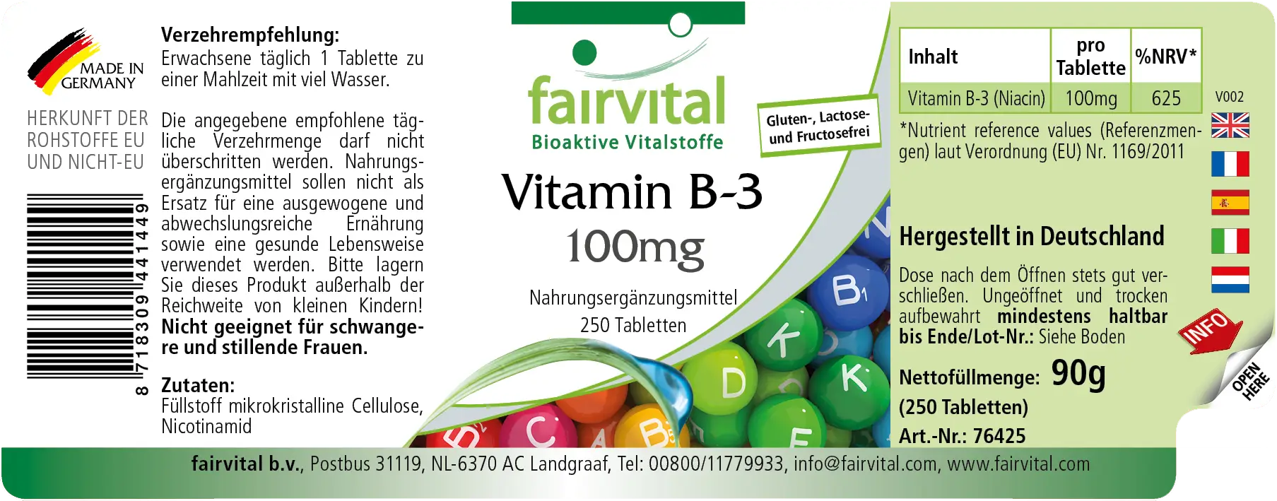 Vitamine B-3 avec Niacine - 250 comprimés Vitamine B-3 avec Niacine - 250 comprimés