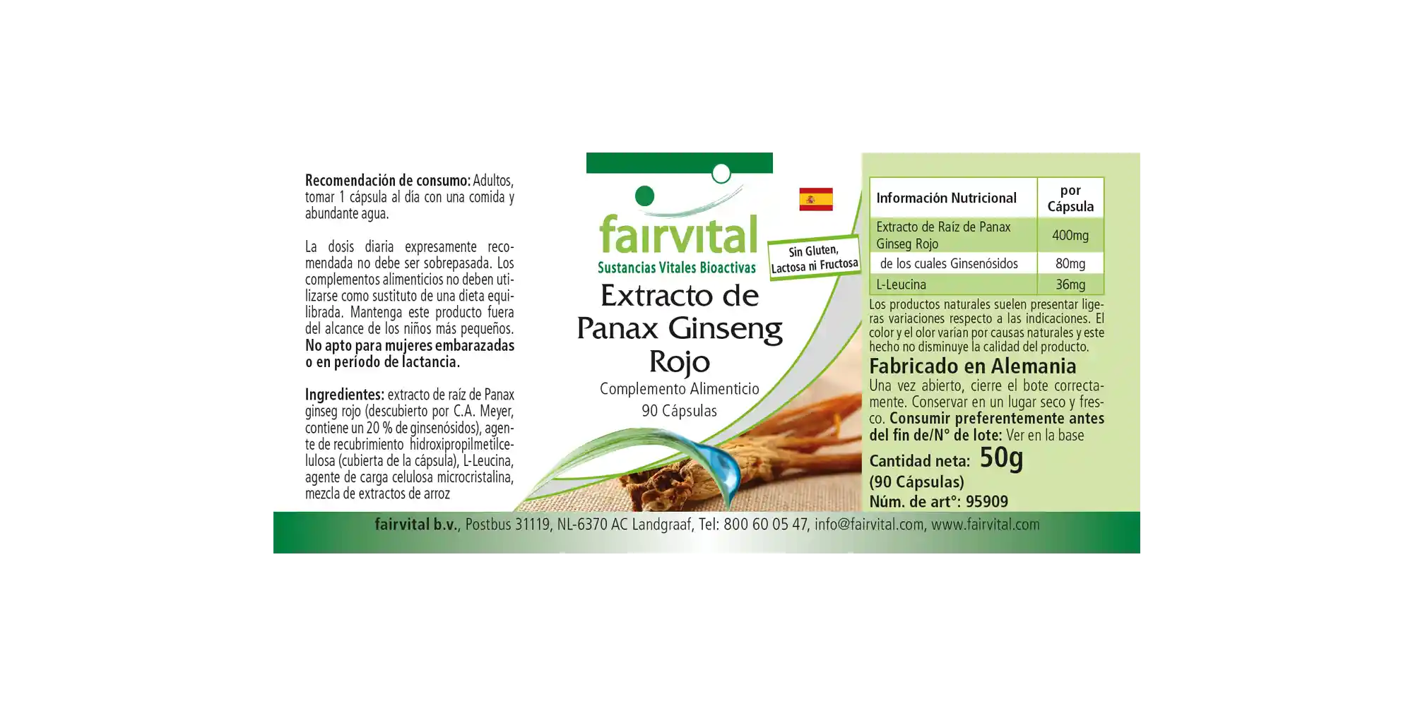 Extracto de Ginseng rojo coreano 400 mg - 90 Cápsulas