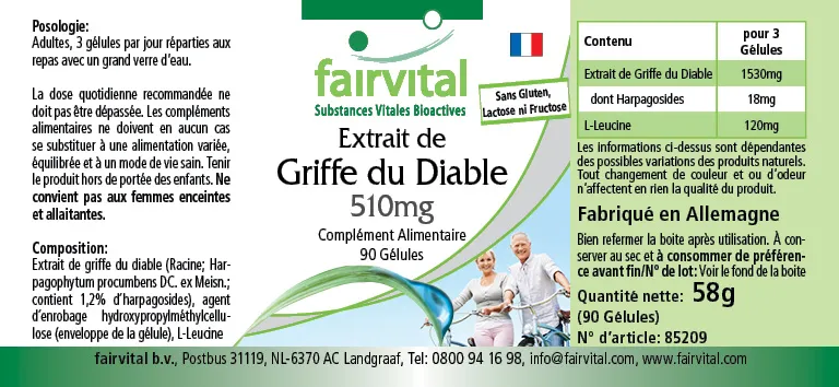 Teufelskralle Extrakt 510mg - 90 Kapseln - Harpagophytum procumbens - Hochdosiert und Vegan | Fairvital Teufelskralle Extrakt 510mg - 90 Kapseln - Harpagophytum procumbens - Hochdosiert und Vegan | Fairvital